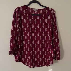 41 Hawthorn Maroon Leaf Pattern Blouse